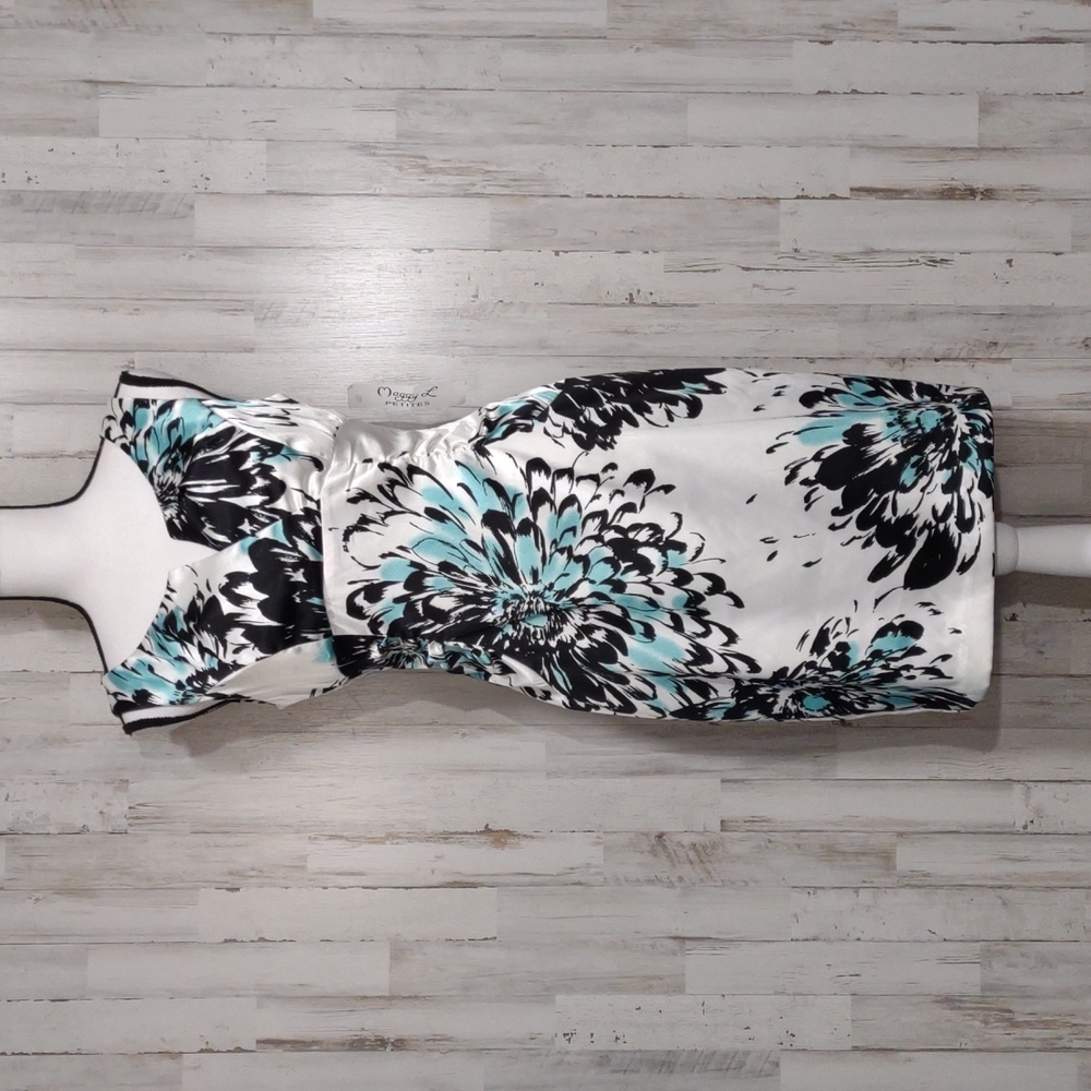NWT Maggy London Soft White, Black & Aqua Sleeveless Dress